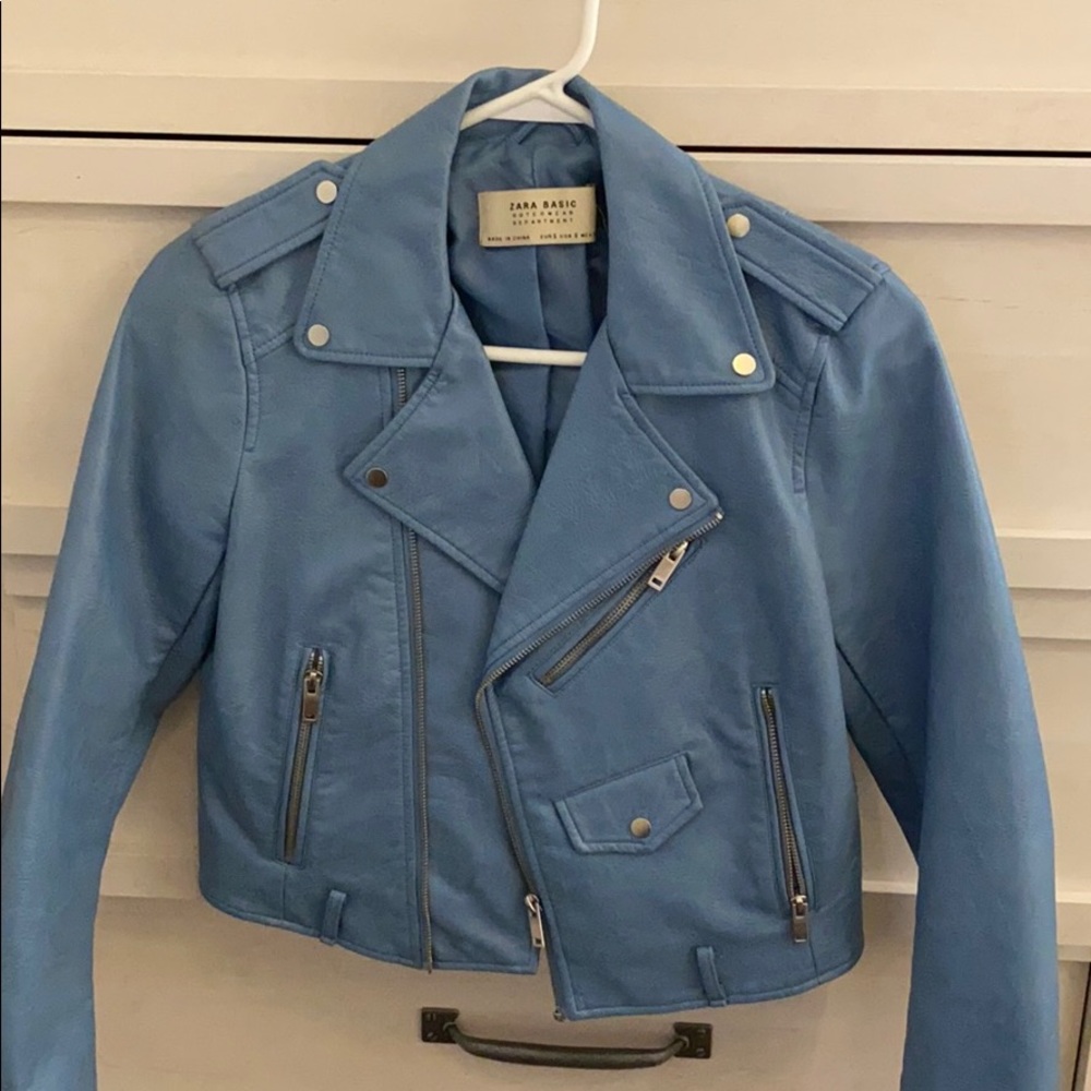 Zara blue faux leather jacket